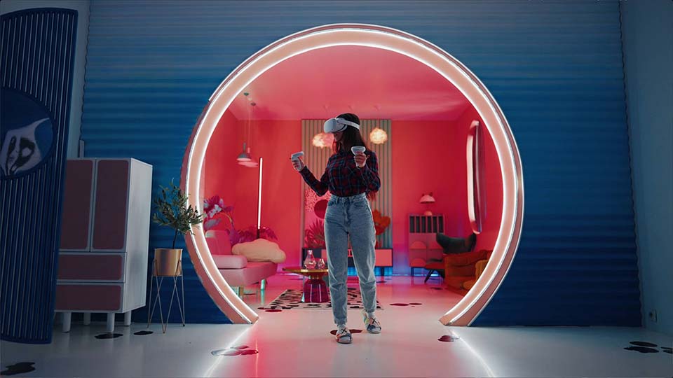 a girl use vr set in a futurist environment, this is to represent an era with video interaction | Lumira Studio Video Production Hertfordshire